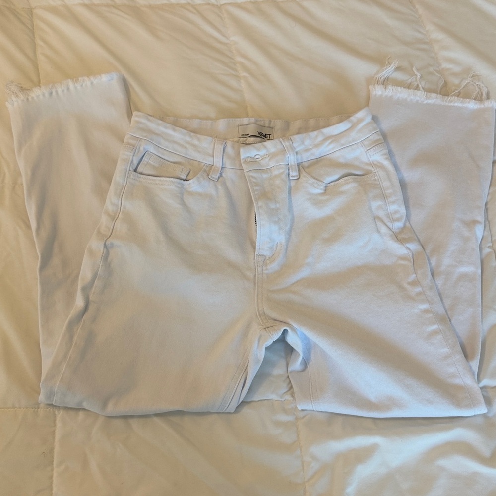 White Distressed High Rise Ankle Straight Jeans Vervet